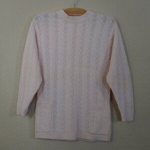 VTG Moods by Krizia Pink Cable Knit Sweater Wool Blend Pockets Small Coquette